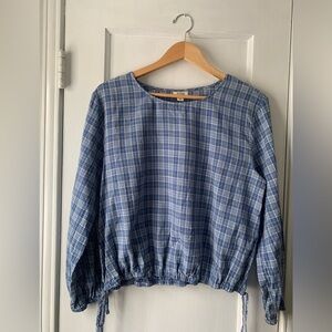 ANA A New Approach NWT Blue Plaid Long Sleeve Boho Peasant Blouse Size M
